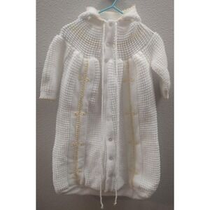 Vtg Nordstrom Creamy White Yellow Car Seat Hooded Baby Sack Christening D4